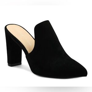Adrienne Vittadini Black Nella Faux Leather Block Heel Mule